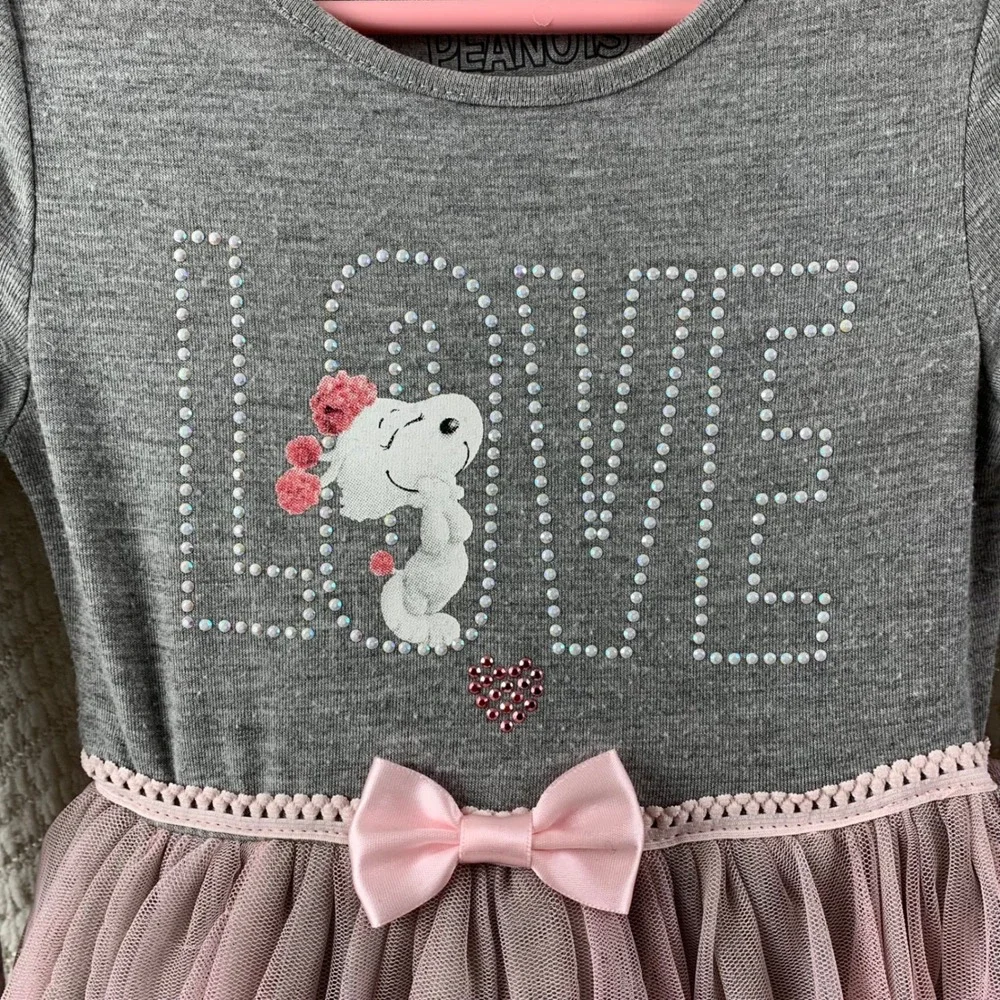 Peanuts Snoopy‎ Love Tutu Dress Gray Pink Toddler Girl 18M Valentines Day Tulle